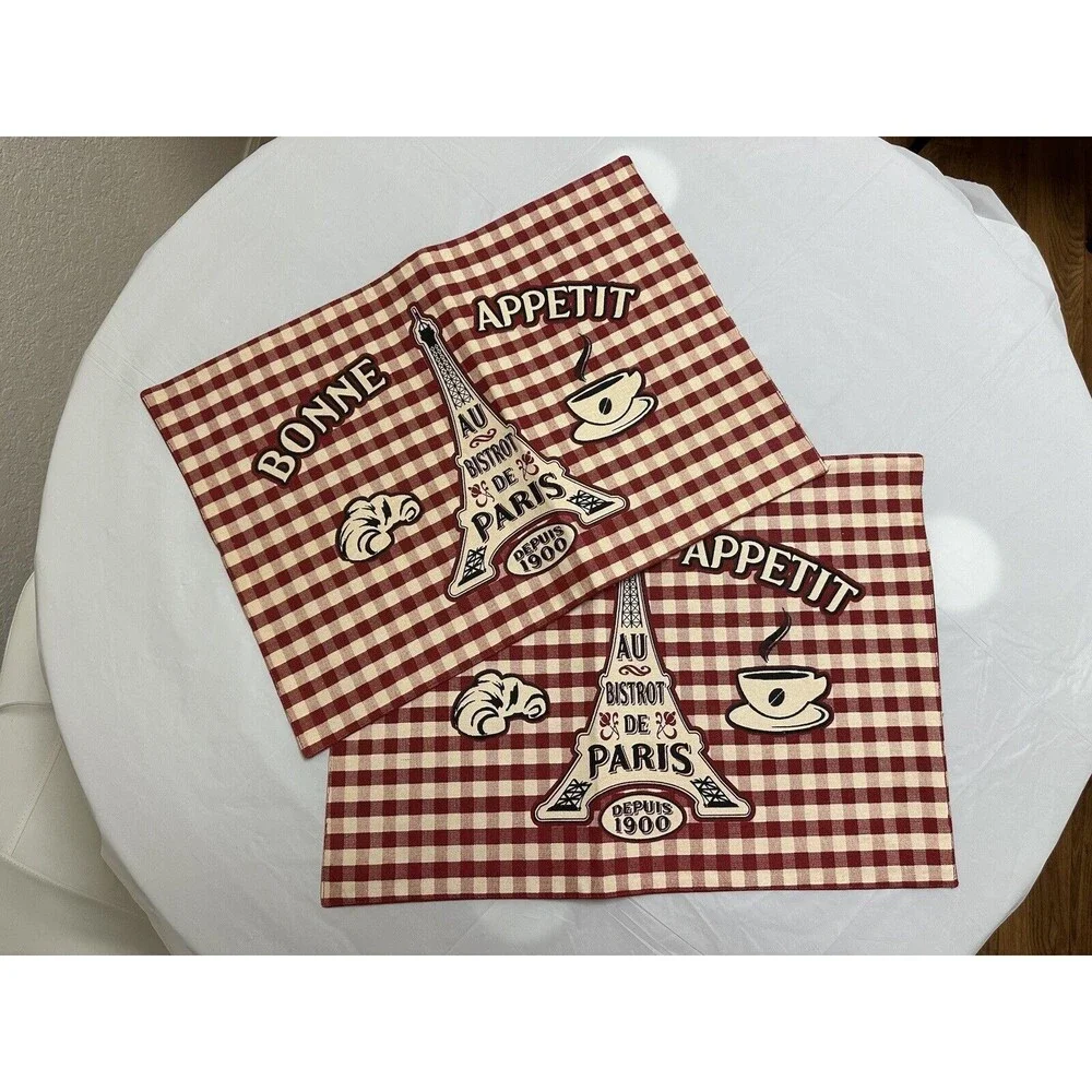 Disney Parks Placemats Set of 2 Bistro De Paris Eiffel Tower New Printed Fabric
